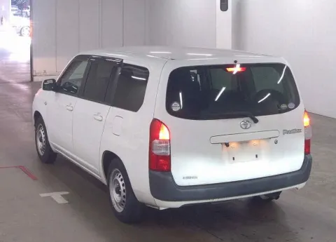 Rear view of a white Toyota Probox GL 2017 van, showing its van body style, available for Zimbabwean buyers.